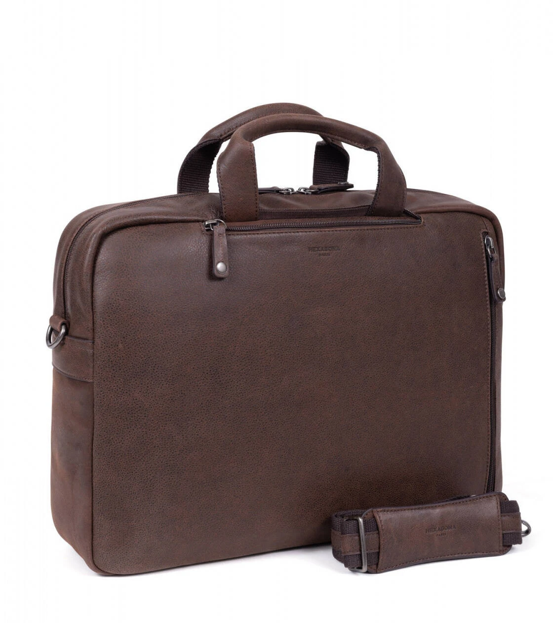 Hexagona Sac Transformable 15" Et A4 En Cuir De Vachette Marron " 666177 " 2 Hexagona Sac Transformable 15" Et A4 En Cuir De Vachette Marron " 666177 " – Image 2
