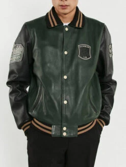 Blouson Cuir Teddy Redskins Vert/noir " SKATEBOARD " -Maroquinerie skateboardcohibaface 045019000 1443 29092023