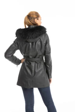 Trois Quart Cuir Femme Agneau Noir " 102372 "