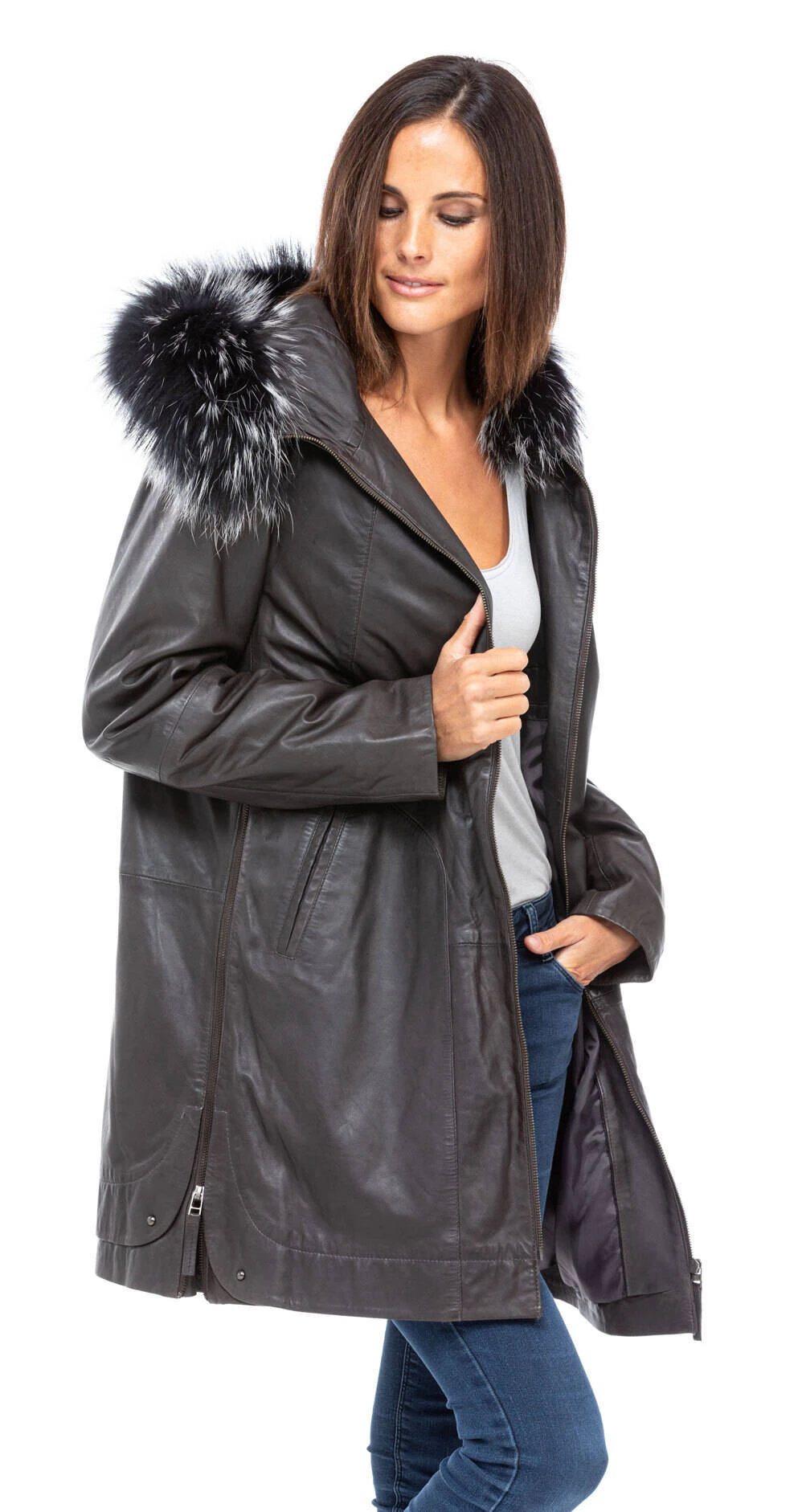 Manteau Cuir Femme Gris "NEW SOPHIA PIA" 5 Manteau Cuir Femme Gris "NEW SOPHIA PIA" – Image 5
