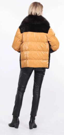 Veste Femme Mouton + Tissu Marron Moutarde " BETTIE " 34 Veste Femme Mouton + Tissu Marron Moutarde " BETTIE " -Maroquinerie veste bettina marron moutarde 12 011367400 1157 01072023 scaled