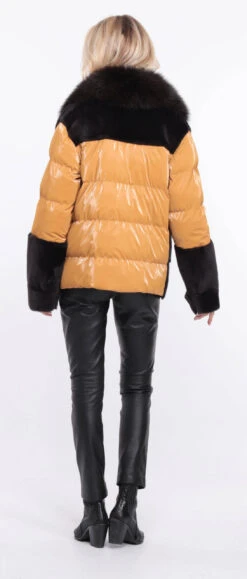 Veste Femme Mouton + Tissu Marron Moutarde " BETTIE " 24 Veste Femme Mouton + Tissu Marron Moutarde " BETTIE " -Maroquinerie veste bettina marron moutarde 13 090003100 1157 01072023 scaled