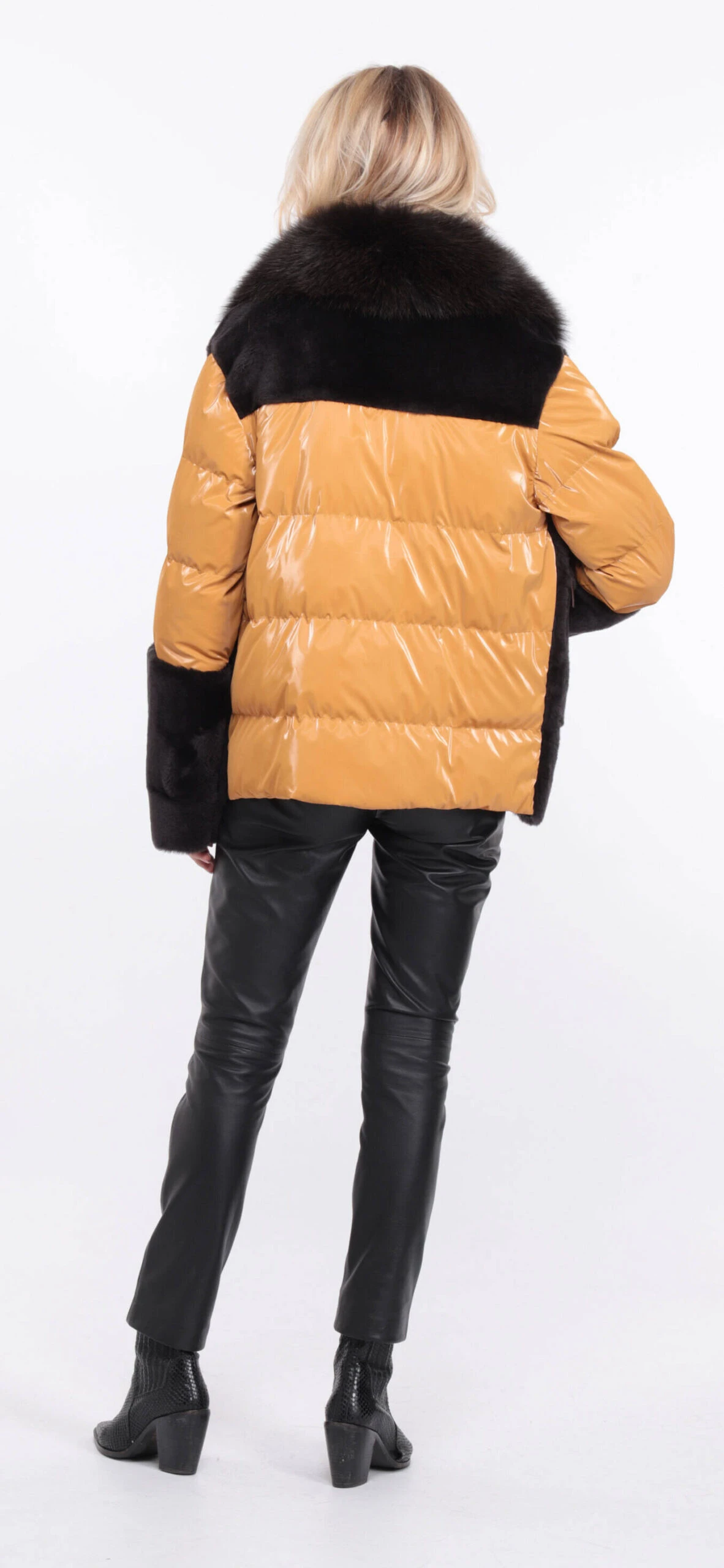 Veste Femme Mouton + Tissu Marron Moutarde " BETTIE " 10 Veste Femme Mouton + Tissu Marron Moutarde " BETTIE " – Image 10