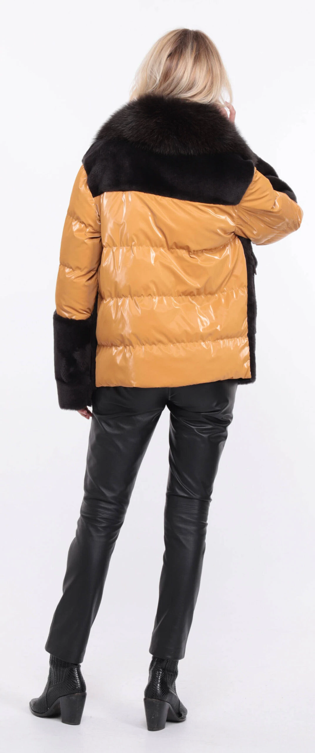 Veste Femme Mouton + Tissu Marron Moutarde " BETTIE " 9 Veste Femme Mouton + Tissu Marron Moutarde " BETTIE " – Image 9