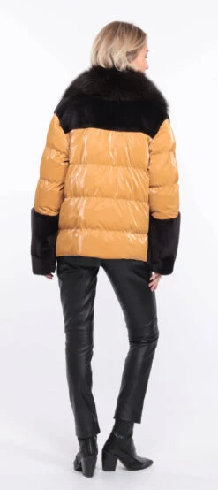 Veste Femme Mouton + Tissu Marron Moutarde " BETTIE "