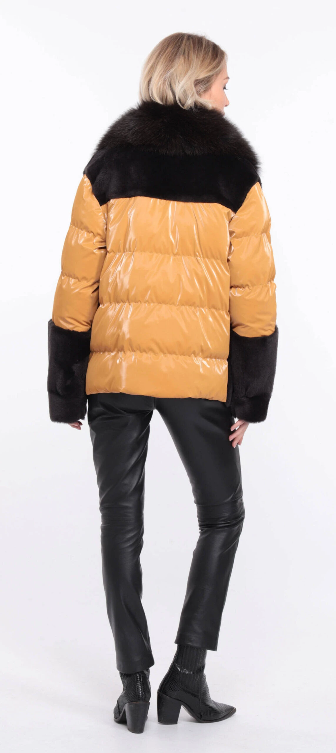 Veste Femme Mouton + Tissu Marron Moutarde " BETTIE " 1 Veste Femme Mouton + Tissu Marron Moutarde " BETTIE "