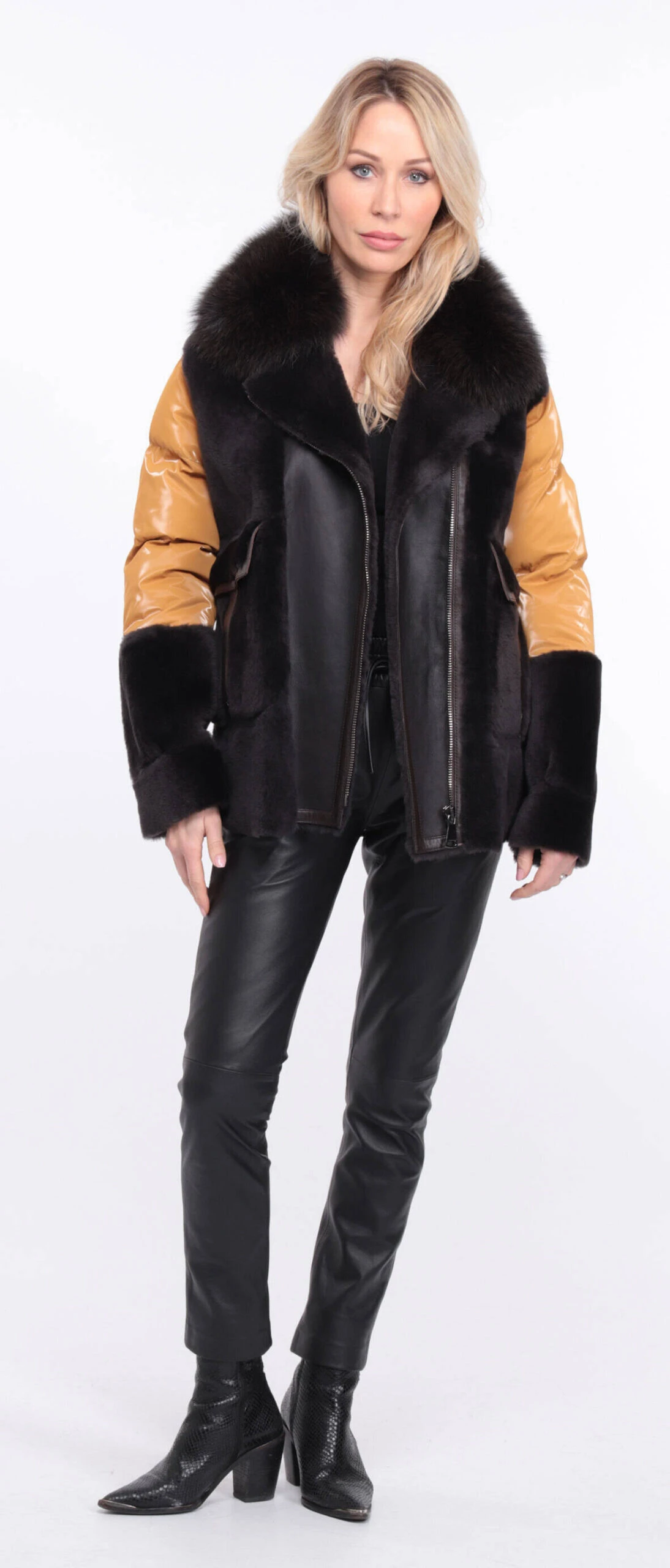 Veste Femme Mouton + Tissu Marron Moutarde " BETTIE " 20 Veste Femme Mouton + Tissu Marron Moutarde " BETTIE " – Image 20