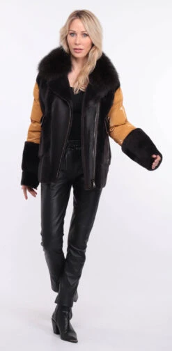 Veste Femme Mouton + Tissu Marron Moutarde " BETTIE " 35 Veste Femme Mouton + Tissu Marron Moutarde " BETTIE " -Maroquinerie veste bettina marron moutarde 3 094234900 1157 01072023 scaled