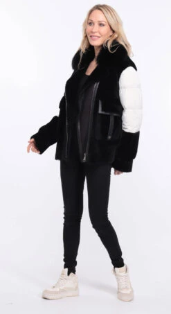 Veste Femme Mouton + Tissu Noir /blanc " BETTIE " -Maroquinerie veste bettina noir blanc 4 023292300 1358 01072023 scaled