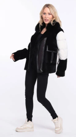 Veste Femme Mouton + Tissu Noir /blanc " BETTIE " -Maroquinerie veste bettina noir blanc 5 041811900 1358 01072023 scaled