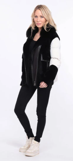 Veste Femme Mouton + Tissu Noir /blanc " BETTIE " -Maroquinerie veste bettina noir blanc 6 072656600 1358 01072023 scaled