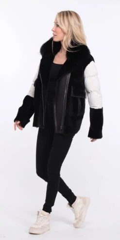 Veste Femme Mouton + Tissu Noir /blanc " BETTIE " -Maroquinerie veste bettina noir blanc 7 060202400 1358 01072023 scaled