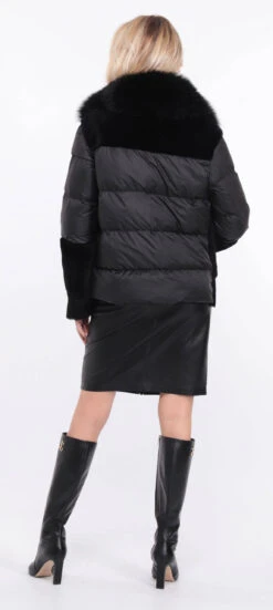 Veste Femme Mouton + Tissu Noir Mât " BETTIE " -Maroquinerie veste bettina noir mat 11 006557000 1157 01072023 scaled