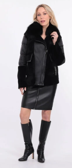 Veste Femme Mouton + Tissu Noir Mât " BETTIE " -Maroquinerie veste bettina noir mat 14 039713200 1157 01072023 scaled