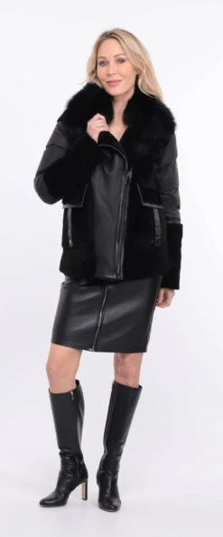 Veste Femme Mouton + Tissu Noir Mât " BETTIE " -Maroquinerie veste bettina noir mat 15 053277500 1157 01072023 scaled