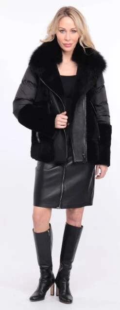 Veste Femme Mouton + Tissu Noir Mât " BETTIE " -Maroquinerie veste bettina noir mat 19 070717900 1157 01072023 scaled