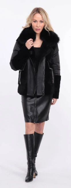 Veste Femme Mouton + Tissu Noir Mât " BETTIE " -Maroquinerie veste bettina noir mat 3 089418300 1157 01072023 scaled