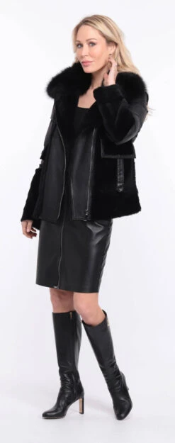 Veste Femme Mouton + Tissu Noir Mât " BETTIE " -Maroquinerie veste bettina noir mat 5 026560900 1157 01072023 scaled