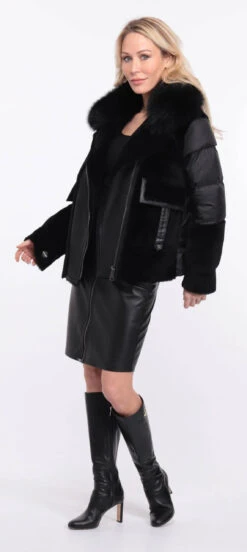 Veste Femme Mouton + Tissu Noir Mât " BETTIE " -Maroquinerie veste bettina noir mat 7 097407400 1157 01072023 scaled
