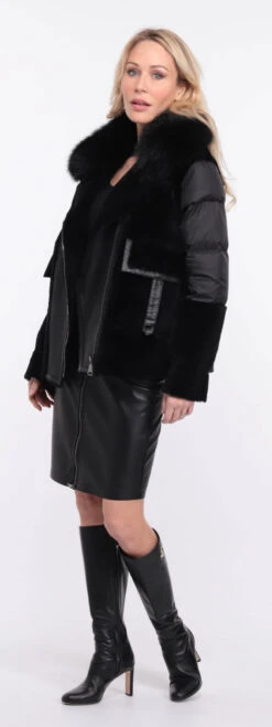 Veste Femme Mouton + Tissu Noir Mât " BETTIE " -Maroquinerie veste bettina noir mat 8 086433900 1157 01072023 scaled