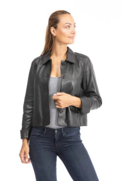 Oakwood Veste Courte Femme Col Chemise Noir " 64480 " -Maroquinerie veste cuir 64480 noir 3 042058700 0924 26092023