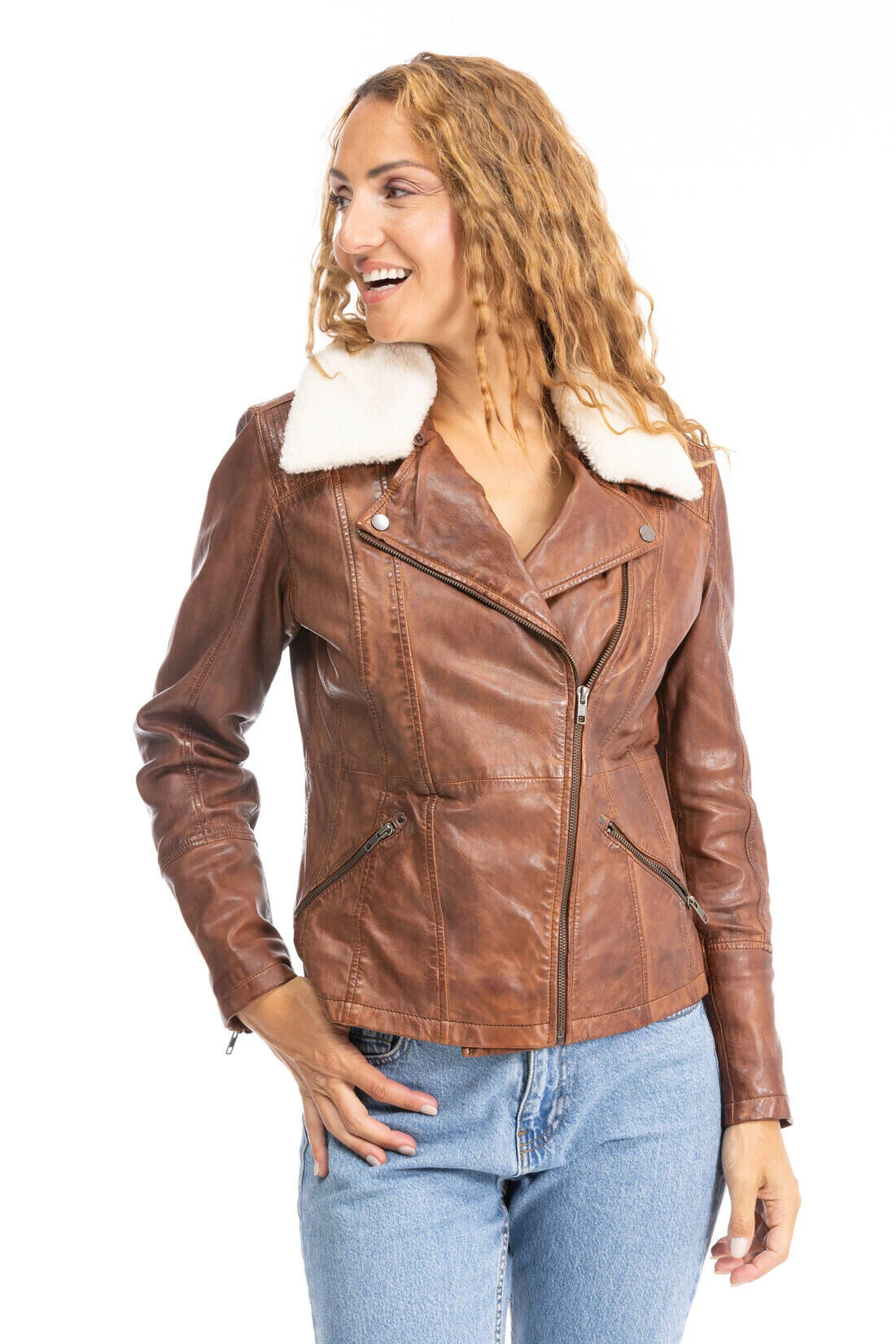 Blouson Cuir Femme Cognac " DALIA " 2 Blouson Cuir Femme Cognac " DALIA " – Image 2