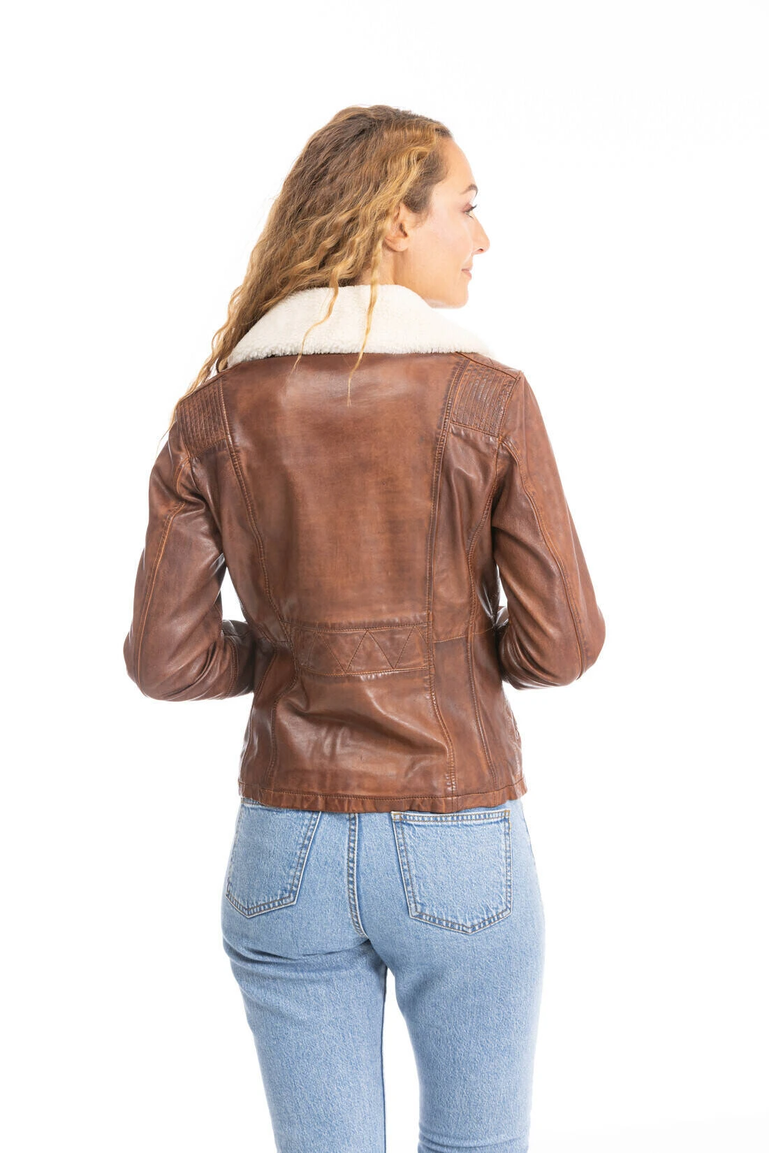 Blouson Cuir Femme Cognac " DALIA " 1 Blouson Cuir Femme Cognac " DALIA "