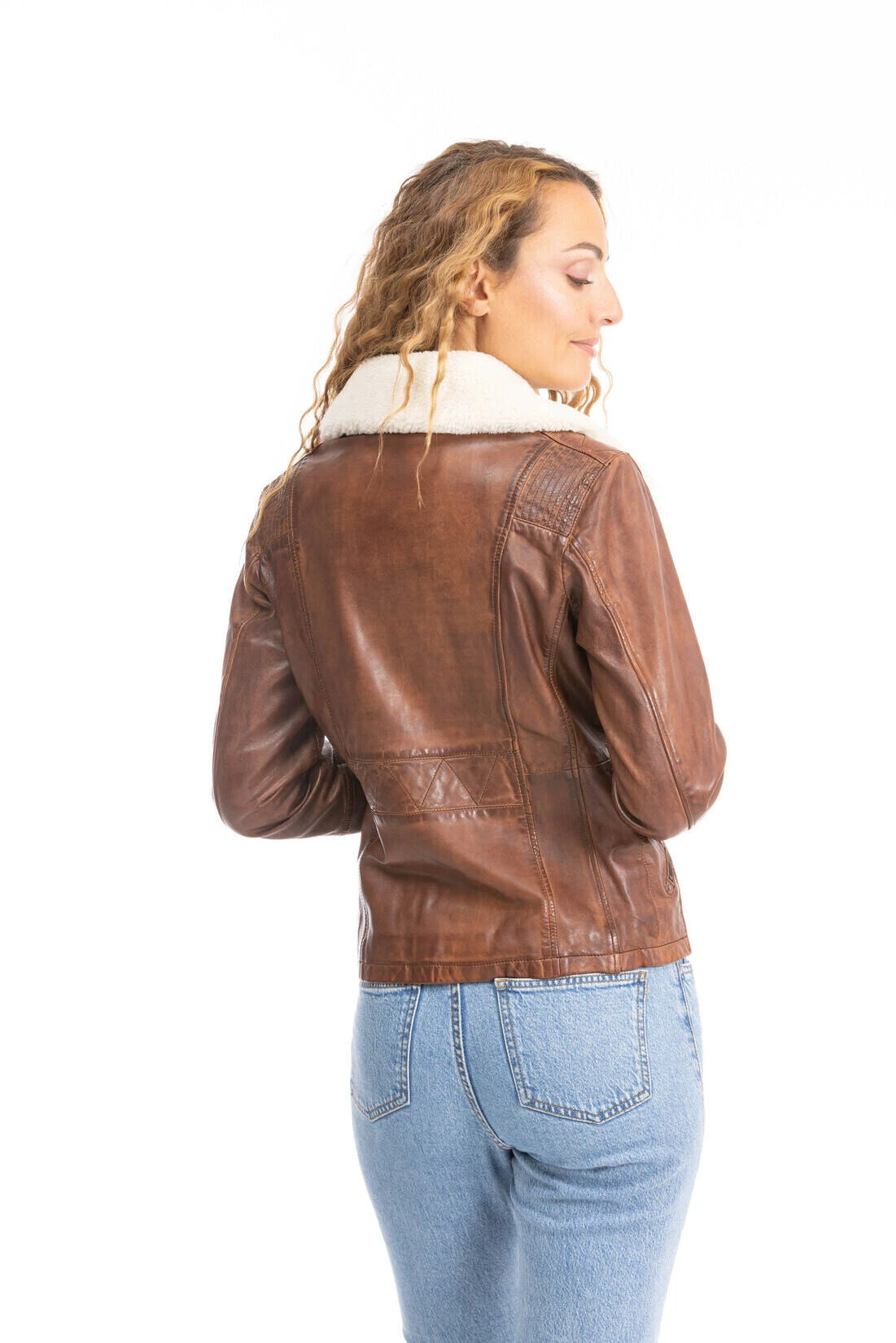 Blouson Cuir Femme Cognac " DALIA " 3 Blouson Cuir Femme Cognac " DALIA " – Image 3