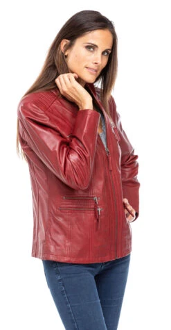 Veste Cuir Femme Rouge "TEIJA" -Maroquinerie veste cuir femme demi longueur teija rouge 3 053291200 0942 27092019