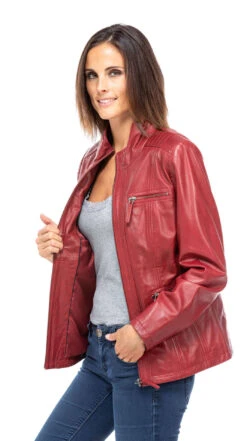 Veste Cuir Femme Rouge "TEIJA" -Maroquinerie veste cuir femme demi longueur teija rouge 6 014527200 0942 27092019