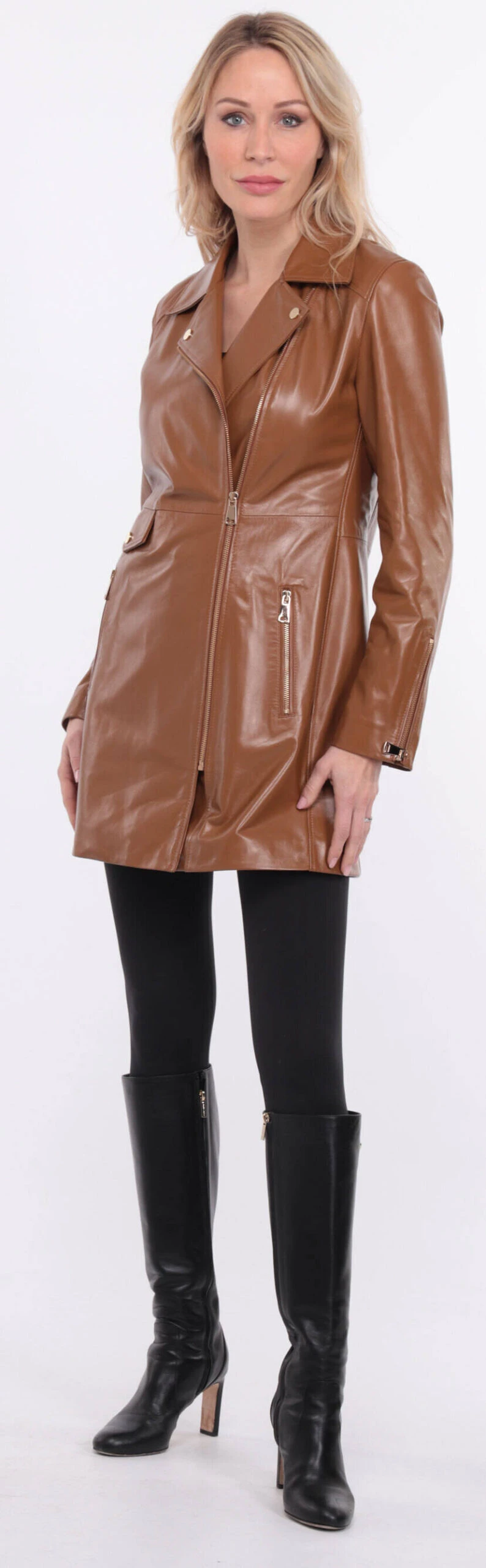 Trois Quart Cuir Femme Agneau Gold " FLAVIE COLLAR " – Image 17