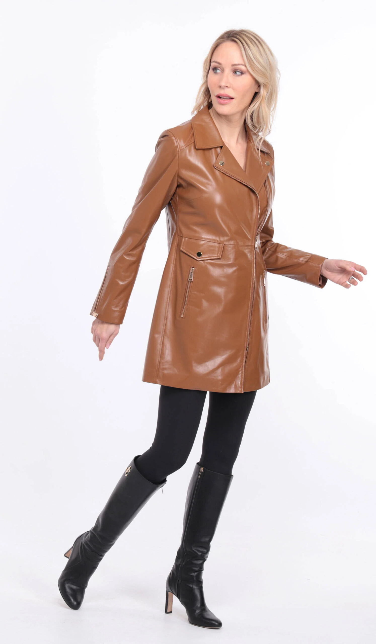 Trois Quart Cuir Femme Agneau Gold " FLAVIE COLLAR " – Image 20