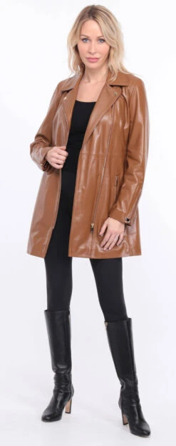 Trois Quart Cuir Femme Agneau Gold " FLAVIE COLLAR " -Maroquinerie veste cuir femme flavia collar gold retro 17 048361200 1419 01072023 scaled