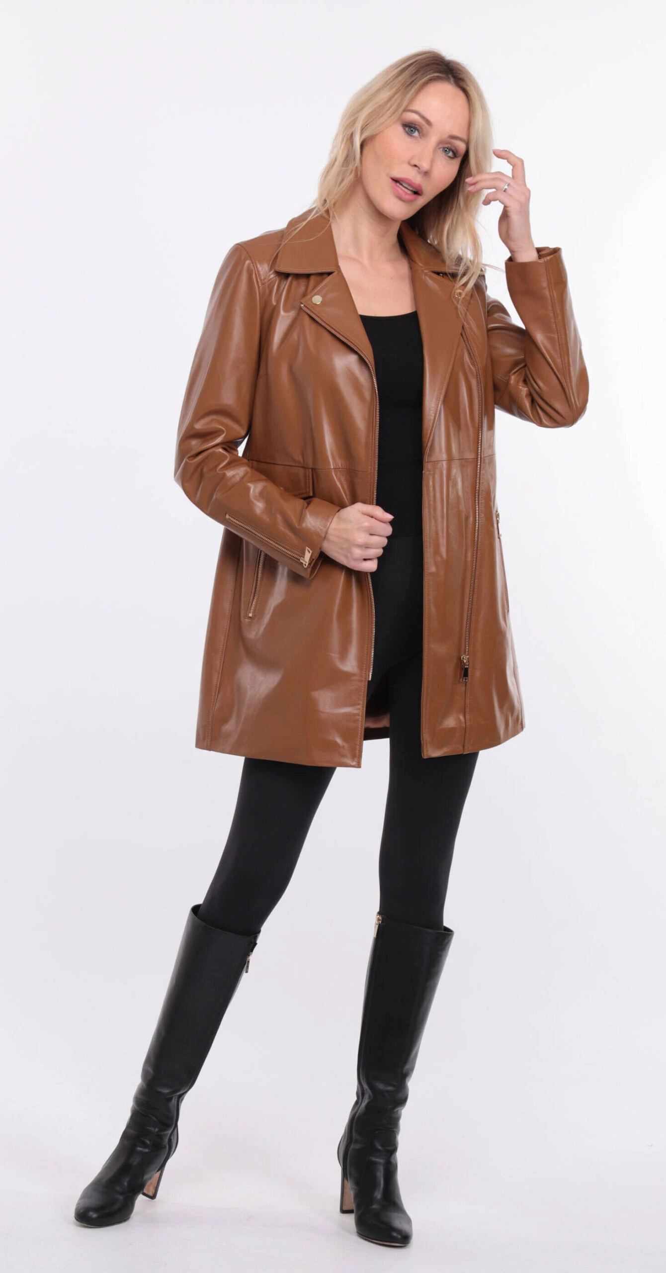 Trois Quart Cuir Femme Agneau Gold " FLAVIE COLLAR " – Image 11