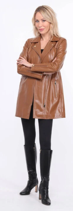 Trois Quart Cuir Femme Agneau Gold " FLAVIE COLLAR " -Maroquinerie veste cuir femme flavia collar gold retro 20 071287100 1419 01072023 scaled