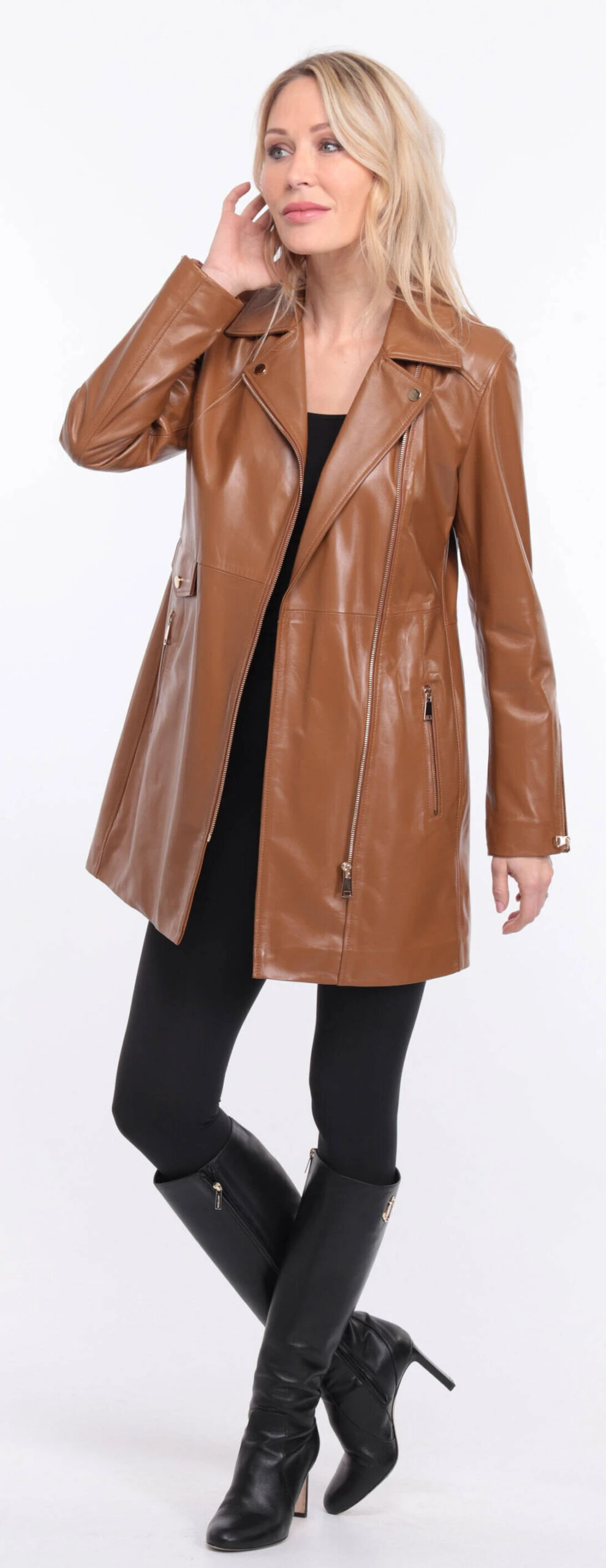 Trois Quart Cuir Femme Agneau Gold " FLAVIE COLLAR " – Image 14