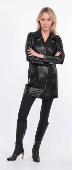 Trois Quart Cuir Femme Agneau Noir " FLAVIE COLLAR " -Maroquinerie veste cuir femme flavia collar noir 10 082040900 1420 01072023 scaled