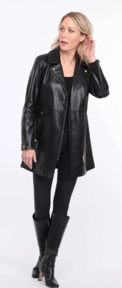 Trois Quart Cuir Femme Agneau Noir " FLAVIE COLLAR " -Maroquinerie veste cuir femme flavia collar noir 15 082868300 1420 01072023 scaled