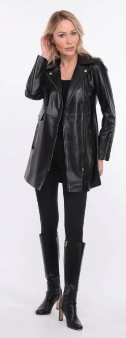 Trois Quart Cuir Femme Agneau Noir " FLAVIE COLLAR " -Maroquinerie veste cuir femme flavia collar noir 19 021936900 1420 01072023 scaled