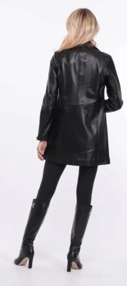 Trois Quart Cuir Femme Agneau Noir " FLAVIE COLLAR " -Maroquinerie veste cuir femme flavia collar noir 7 000813000 1420 01072023 scaled