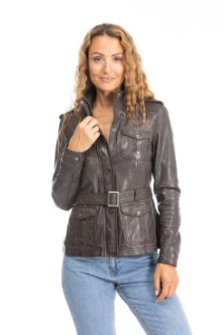 Veste Cuir Femme Demi Longueur Marron " 101965 " -Maroquinerie veste cuir femme marron 101965 3 053436800 1001 28092023