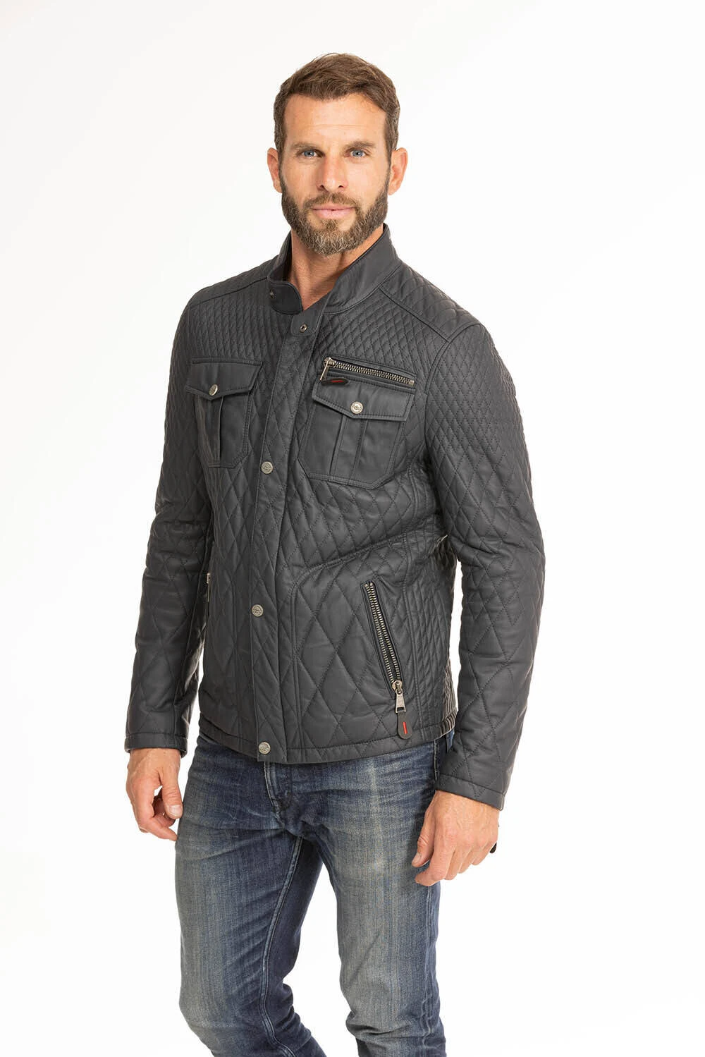 Veste Cuir Homme Bleu " ASSENCIO " 3 Veste Cuir Homme Bleu " ASSENCIO " – Image 3