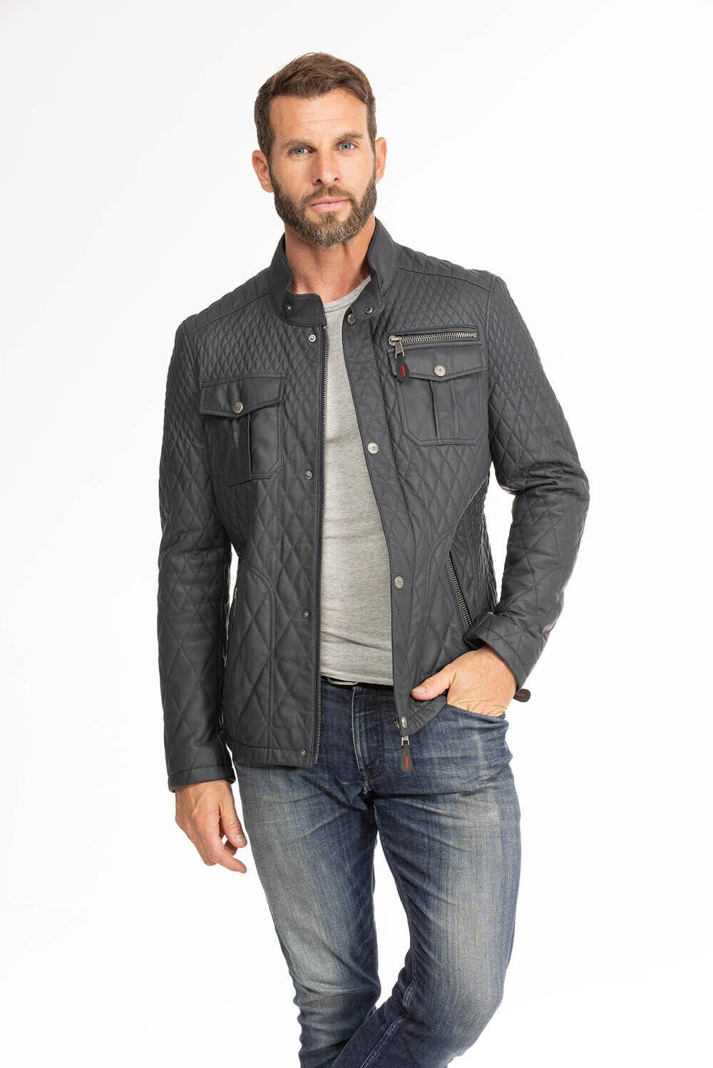 Veste Cuir Homme Bleu " ASSENCIO " 9 Veste Cuir Homme Bleu " ASSENCIO " – Image 9