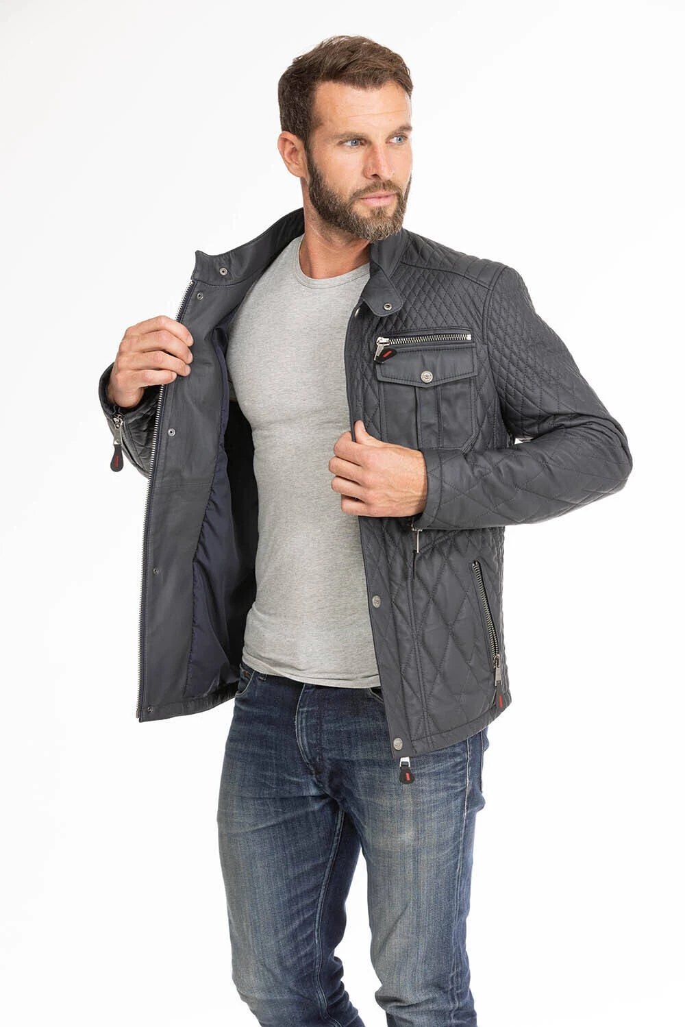 Veste Cuir Homme Bleu " ASSENCIO " 2 Veste Cuir Homme Bleu " ASSENCIO " – Image 2