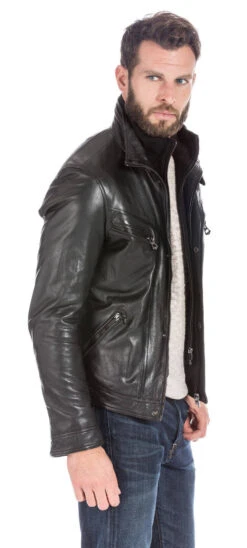 Blouson Cuir Homme Noir " 100737 " Double Col -Maroquinerie veste cuir homme noir classique 10073714162 099904900 1751 26092017
