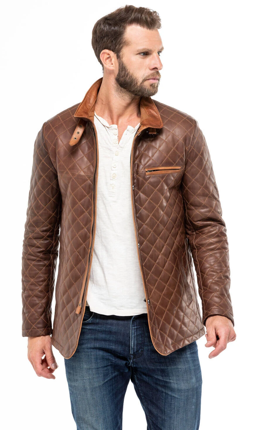 Veste Cuir Homme Marron "E 09" – Image 3