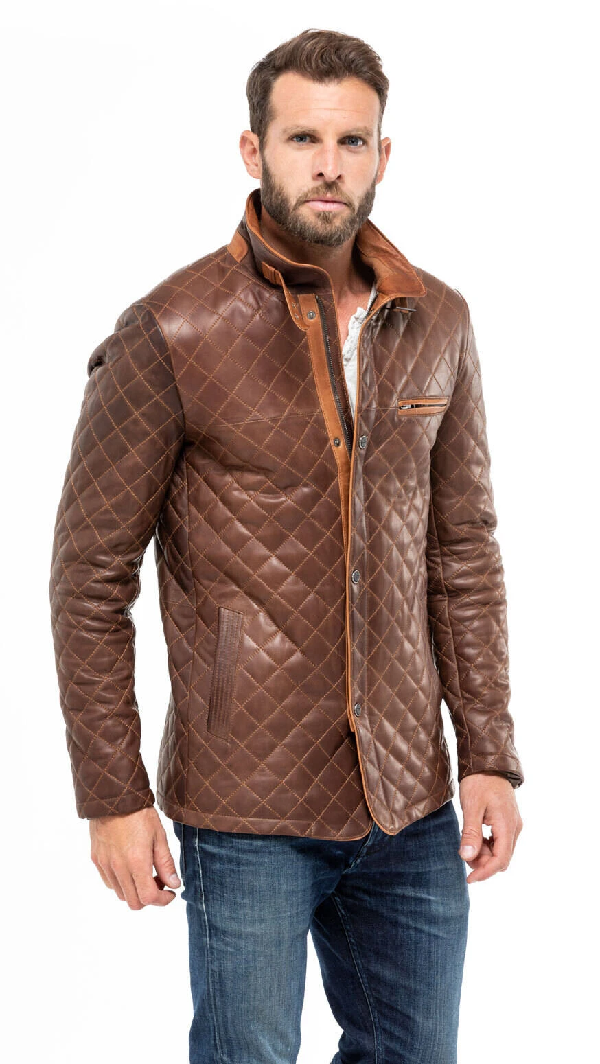 Veste Cuir Homme Marron "E 09" – Image 7