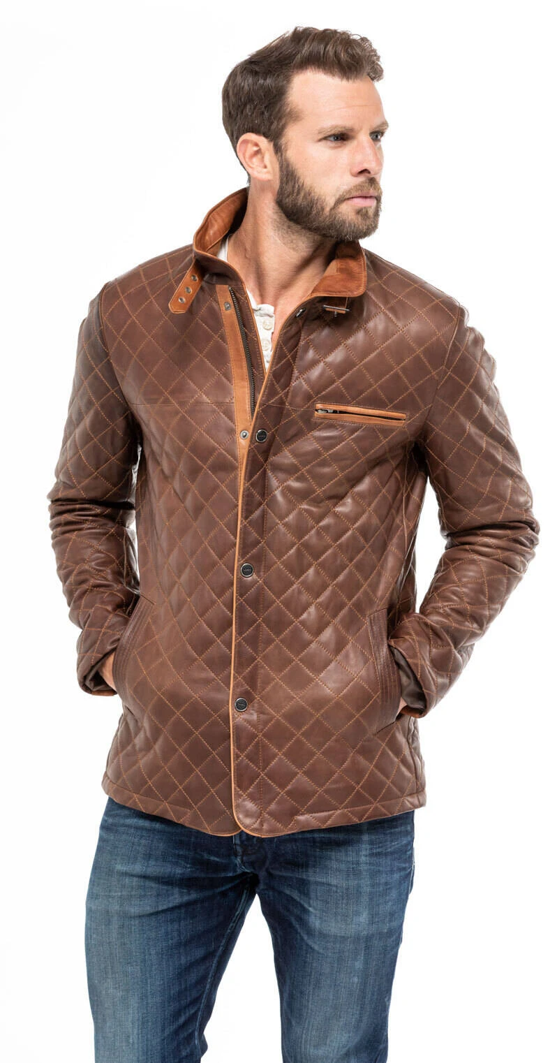 Veste Cuir Homme Marron "E 09"
