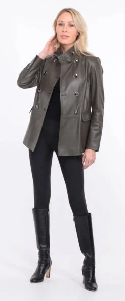 Veste Demi Longueur Femme Olive " MONIQUE " 34 Veste Demi Longueur Femme Olive " MONIQUE " -Maroquinerie veste cuir monica olive 16 023046800 1403 01072023 scaled