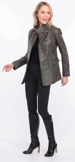 Veste Demi Longueur Femme Olive " MONIQUE " 36 Veste Demi Longueur Femme Olive " MONIQUE " -Maroquinerie veste cuir monica olive 3 061374100 1403 01072023 scaled